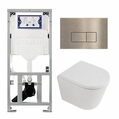 QeramiQ Dely Pack WC - 36,3x51,7cm - à fond creux - sans bride - réservoir encastré Geberit UP320 - abattant WC softclose 35 mm - plaque de déclenchement en laiton brossé - boutons rectangulaires - blanc mat