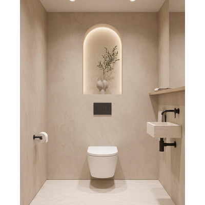 QeramiQ Dely Toiletset - 36.3x51.7cm - Geberit UP720 inbouwreservoir - rimless - diepspoel - 35mm zitting - softclose - bedieningsplaat mat antraciet - ronde knoppen - glans wit