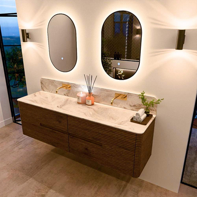 Mondiaz CIRO-DLUX Badkamermeubelset - 170x45x50cm - Solid surface wastafel Frappe - 2 wasbak Dubbel - zonder kraangaten - 4 lades - Dusk