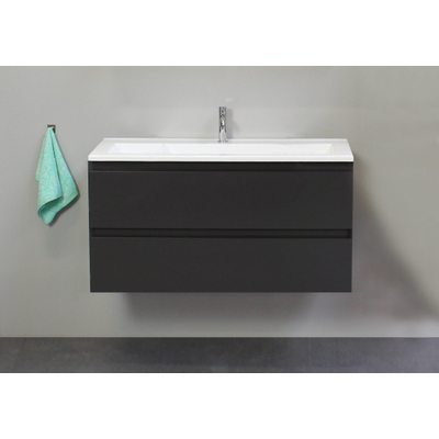 Basic Bella Meuble avec lavabo acrylique 1 trou de robinet 100x55x46cm avec armoire toilette à 2 portes gris Anthracite mat