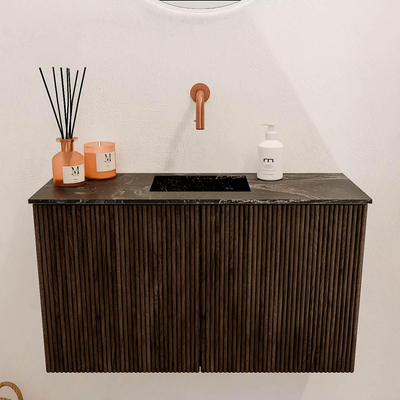 Mondiaz JOYA-DLUX 70cm toiletmeubel - kleur Walnut - Wastafel FAYE positie Midden Zonder kraangat kleur Lava.