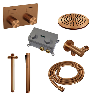 BRAUER Copper Carving inbouw regendoucheset – Ø20 cm hoofddouche – 30 cm plafondbuis – staafhanddouche – set 53