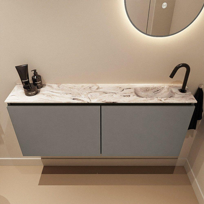 MONDIAZ TURE-DLUX Meuble de toilettes 120 cm Smoke. Lavabo EDEN Glace position droite. Avec 1 trou de robinet.