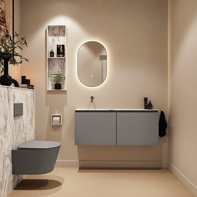 MONDIAZ TURE-DLUX Meuble toilette - 120cm - Smoke - EDEN - vasque Glace - position gauche - sans trou de robinet