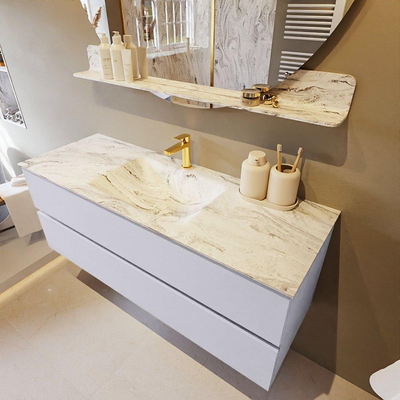 MONDIAZ VICA-DLUX Ensemble meuble de salle de bains - 130cm - meuble bas cale - 2 tiroirs - lavabo encastré cloud au centre - 1 trou de robinet - version haute 60cm - glace