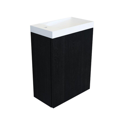 Arcqua Marble Ensemble fontaine - 40x22x54.5cm - fontaine brillant blanc - avec trop-plein - chêne noir