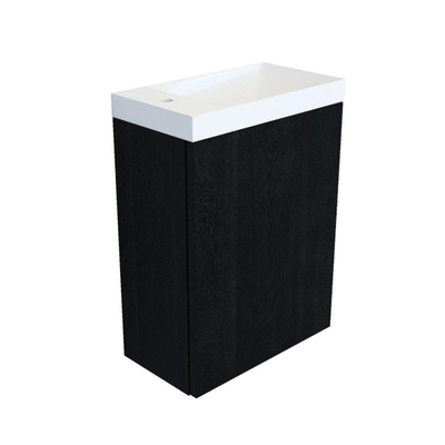 Arcqua marble set de lave-mains 40x22x54.5cm lave-mains blanc brillant avec trop plein chêne noir