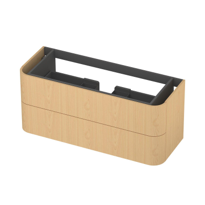 INK Concept R Wastafelonderkast - 120x45x52cm - 2 lades - opliggende grepen - afgeronde hoeken - MDF - light veneer