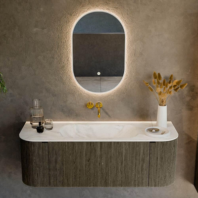 Mondiaz KURVE-DLUX Ensemble de meuble de salle de bains - 130x46x40cm - 1 tiroir - 2 portes - vasque solid surface - centrale - sans trou de robinet - Shadow
