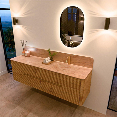 Mondiaz CIRO-DLUX Ensemble de meubles de salle de bains - 170x45x50cm - Plan vasque Solid surface Saba - 1 vasque à droite - 1 trou de robinet - 4 tiroirs - Chêne