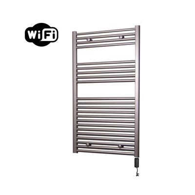 Sanicare HVW Elektrische Radiator - 111.8x60cm - 730W - wifi - thermostaat - zwart - rechtsonder - inox look (zilver)
