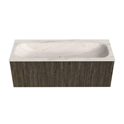MONDIAZ KURVE-DLUX Meuble de salle de bains 120cm couleur Shadow avec 1 tiroir et 0 portes. Lavabo BIG LARGE Central sans trou de robinet Meli.