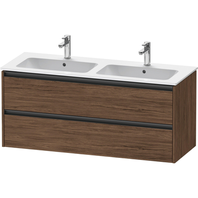Duravit Ketho.2 Wastafelonderbouwkast - met 2 laden - voor dubbele wastafel - 128x48x55cm - met grepen antraciet - donker noten mat