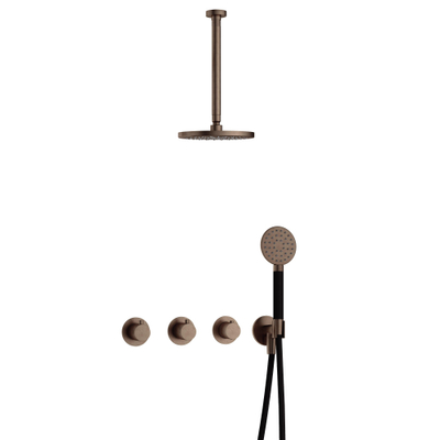 Hotbath Cobber IBS70 Regendoucheset - inbouw - 30cm plafondarm - 20cm ronde hoofddouche - 3 standen handdouche - messing verouderd koper (goud)
