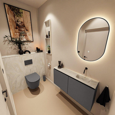 MONDIAZ TURE-DLUX Meuble toilette - 100cm - Dark Grey - EDEN - vasque Ostra - position droite - sans trou de robinet