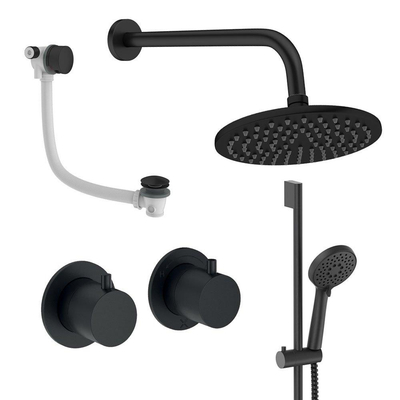 Crosswater MPRO Module inbouw regendoucheset – Ø20 cm hoofddouche – 2 hendels – glijstang 69.8 cm – badafvoer – zwart mat