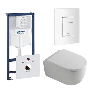 QeramiQ Dely Swirl Pack WC - 36,5x53cm - réservoir encastré Grohe Rapid - assise de 35mm - plaque de commande blanche - boutons rectangulaires - blanc brillant