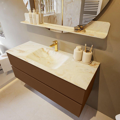 MONDIAZ VICA-DLUX Ensemble meuble de salle de bains - 120cm - meuble bas rust- 2 tiroirs - lavabo encastré cloud central - 1 trou de robinet - version haute 60cm - frape
