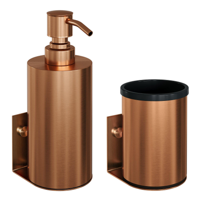 BRAUER Accessoireset - zeepdispenser - beker - met wand ophanging - magnetisch opzetvlak - geborsteld koper
