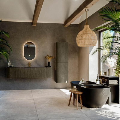 Ensemble de meuble de salle de bain Mondiaz KURVE-DLUX - 170x46x40cm - 1 tiroir - 2 portes - lavabo en solid surface - milieu - 1 trou de robinet - Shadow