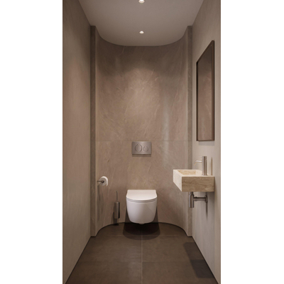 QeramiQ Dely Swirl Toiletset - 36.3x51.7cm - Geberit UP320 inbouwreservoir - met Burda frame - slim zitting - steel bedieningsplaat - ronde knoppen - mat wit