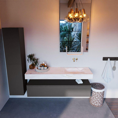 MONDIAZ ALAN - DLUX Ensemble de meuble de salle de bains - 150cm - meuble bas - gris foncé - 1 tiroir - lavabo suspendu - vasque à droite - 0 trous de robinet - Ostra
