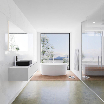 Mondiaz Lagom Meuble salle de bains 150x30.9x45cm Solid Surface Urban 2 tiroirs avec lavabo BINX vasque à poser Gauche 1 trou de robinet