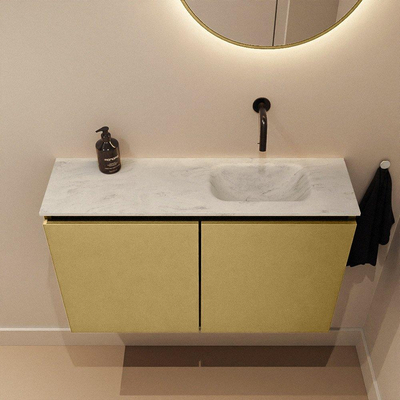MONDIAZ TURE-DLUX Meuble WC 80 cm Oro. Lavabo EDEN Opalo position droite. Sans trou de robinet.