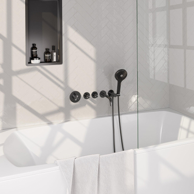Robinet de baignoire encastré Brauer Gunmetal - ensemble de douche - sortie de 20 cm - avec partie encastrable - 3 boutons avec relief - douchette ronde 3 positions - PVD - gunmetal brossé