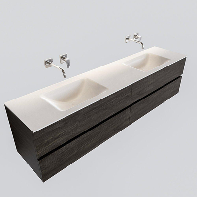 Mondiaz VICA Meuble Dark brown/Brun foncé avec 4 tiroirs 200x50x45cm vasque lavabo Cloud double sans trou de robinet