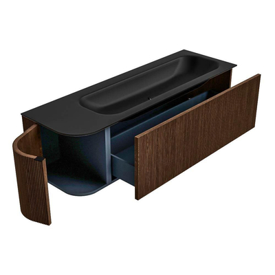 MONDIAZ KURVE meuble de salle de bains 145cm avec module 25 L couleur Walnut avec 1 tiroir et 1 porte. Lavabo BIG LARGE à droite sans trou de robinet Urban.