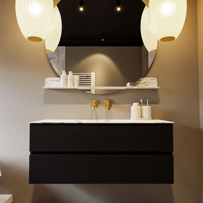 Mondiaz VICA-DLUX Ensemble de meuble de salle de bain - 120cm - meuble sous-vasque urban - 2 tiroirs - lavabo encastré cloud milieu - sans trous de robinet - version haute de 60cm - glace