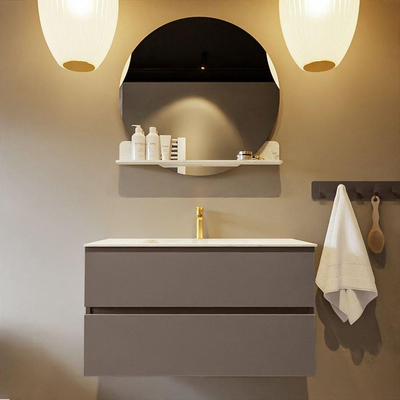 Mondiaz VICA-DLUX ensemble de meuble de salle de bain - 90cm - meuble sous-vasque fumée - 2 tiroirs - lavabo encastré nuage milieu - 1 trou de robinet - version haute 60cm - opalo