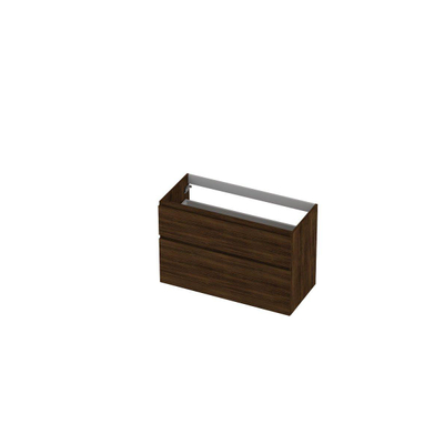 Ink meuble 2 tiroirs sans poignée décor bois avec cadre tournant bois un symétrique 100x65x45cm chêne cuivré