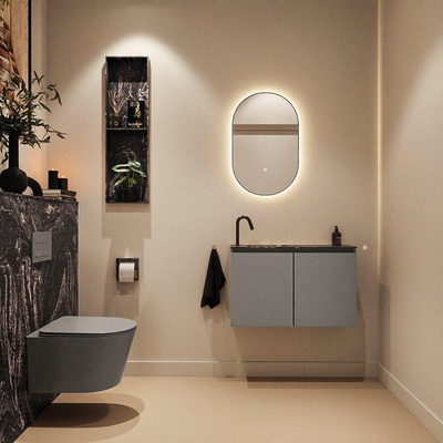 MONDIAZ TURE-DLUX 80cm toiletmeubel Smoke. EDEN wastafel Lava positie links. Met 1 kraangat.