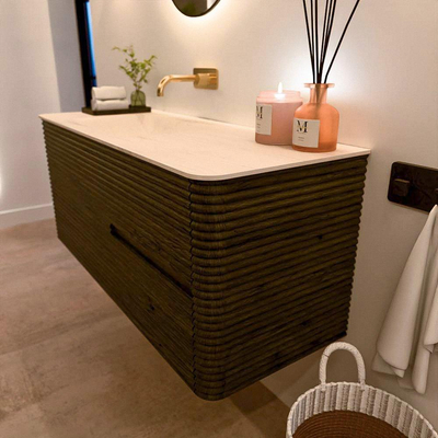 Mondiaz CIRO-DLUX Meuble de salle de bains - 120x45x50cm - Plan vasque Solid surface Meli - 1 lavabo à gauche - sans trous de robinetterie - 2 tiroirs - Shadow