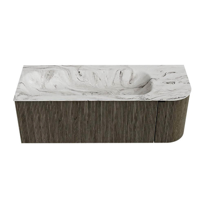 Mondiaz KURVE-DLUX Badkamermeubelset - 125x46x40cm - 1 lade - 1 deur - wastafel solid surface - links - 1 kraangat - Shadow