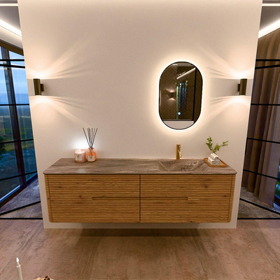 Mondiaz CIRO-DLUX Badkamermeubelset - 180x45x50cm - Solid surface wastafel Oza - 1 wasbak Rechts - 1 kraangat - 4 lades - Oak