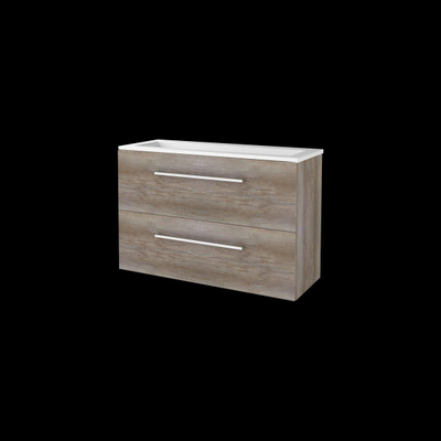 Basic-Line Start 39 ensemble de meubles de salle de bain 100x39cm avec poignées 2 tiroirs vasque acrylique 0 trous pour robinet mfc scotch oak