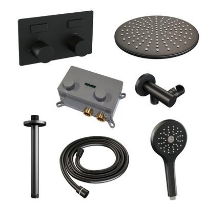 BRAUER Black Carving inbouw regendoucheset – Ø30 cm hoofddouche – 30 cm plafondbuis – ronde handdouche – set 60