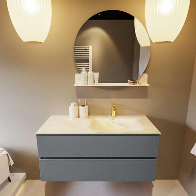 Mondiaz VICA-DLUX Ensemble de meuble de salle de bain - 110cm - meuble sous-vasque plata - 2 tiroirs - lavabo encastrée cloud droite - 1 trou de robinet - version haute de 60cm - ostra