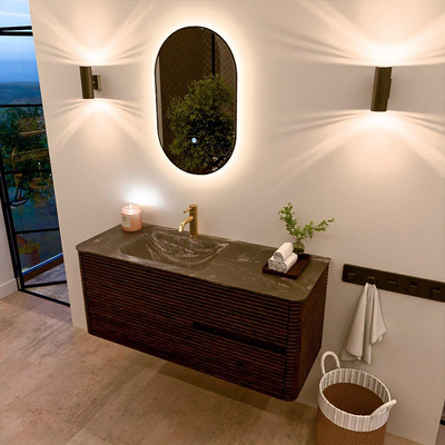 Mondiaz CIRO-DLUX Ensemble de meubles de salle de bains - 120x45x50cm - Lavabo solid surface Lava - 1 vasque à gauche - 1 trou de robinet - 2 tiroirs - Noyer