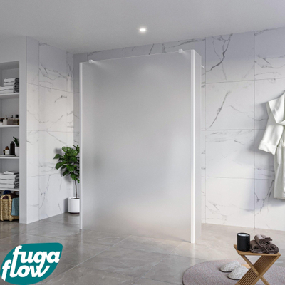 FugaFlow Eccelente Vetro Douche à l'italienne - 140x200cm - verre satiné - anticalcaire - verre de sécurité 8mm - 2 parois latérales 40cm - avec bras muraux et profilés d'angle - Blanc mat