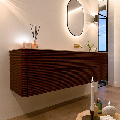 Mondiaz CIRO-DLUX Ensemble de meubles de salle de bains - 170x45x50cm - Plan vasque Solid surface Saba - 1 vasque à droite - sans trous de robinetterie - 4 tiroirs - Ruby