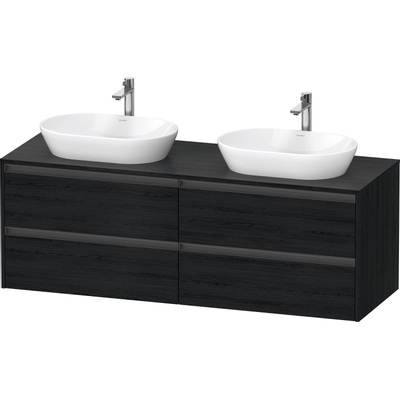 Duravit Ketho.2 Wastafelonderbouwkast - inclusief consoleplaat - met 4 laden - voor dubbele waskommen - 160x55x56.8cm - met handgrepen antraciet - eiken zwart mat