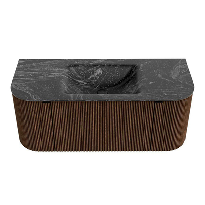 MONDIAZ KURVE-DLUX Meuble de salle de bains 110 cm avec module 25 Len R couleur Walnut avec 1 tiroir et 2 portes. Lavabo CLOUD central 1 trou de robinet couleur Lava.