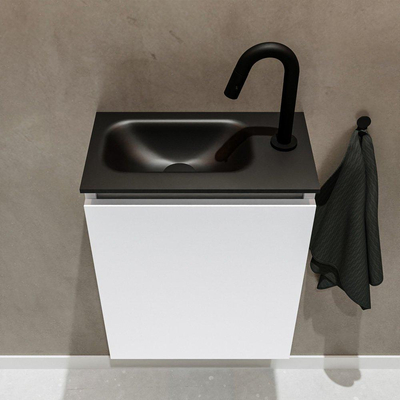 MONDIAZ TURE Fonteinset - 40x23x50cm - 1 kraangat - 1 deur - talc mat - Wasbak links - Solid Surface Zwart