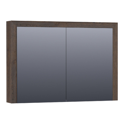 BRAUER Massief eiken spiegelkast 100x70x15cm met 2 links- en rechtsdraaiende spiegeldeuren Hout Black oak