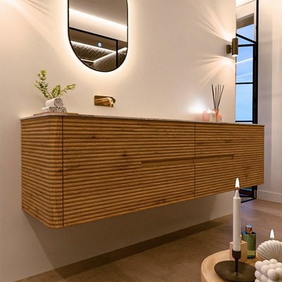 Mondiaz CIRO-DLUX Meuble de salle de bains - 190x45x50cm - plan-vasque solid surface Frappe - 1 vasque à gauche - sans trous de robinetterie - 4 tiroirs - chêne