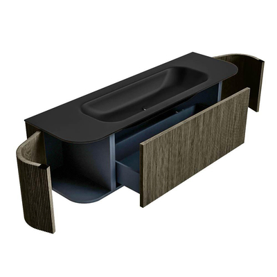 Mondiaz KURVE Badkamermeubelset - 150x46x40cm - 1 lade - 2 deuren - wastafel solid surface - midden - zonder kraangat - Shadow